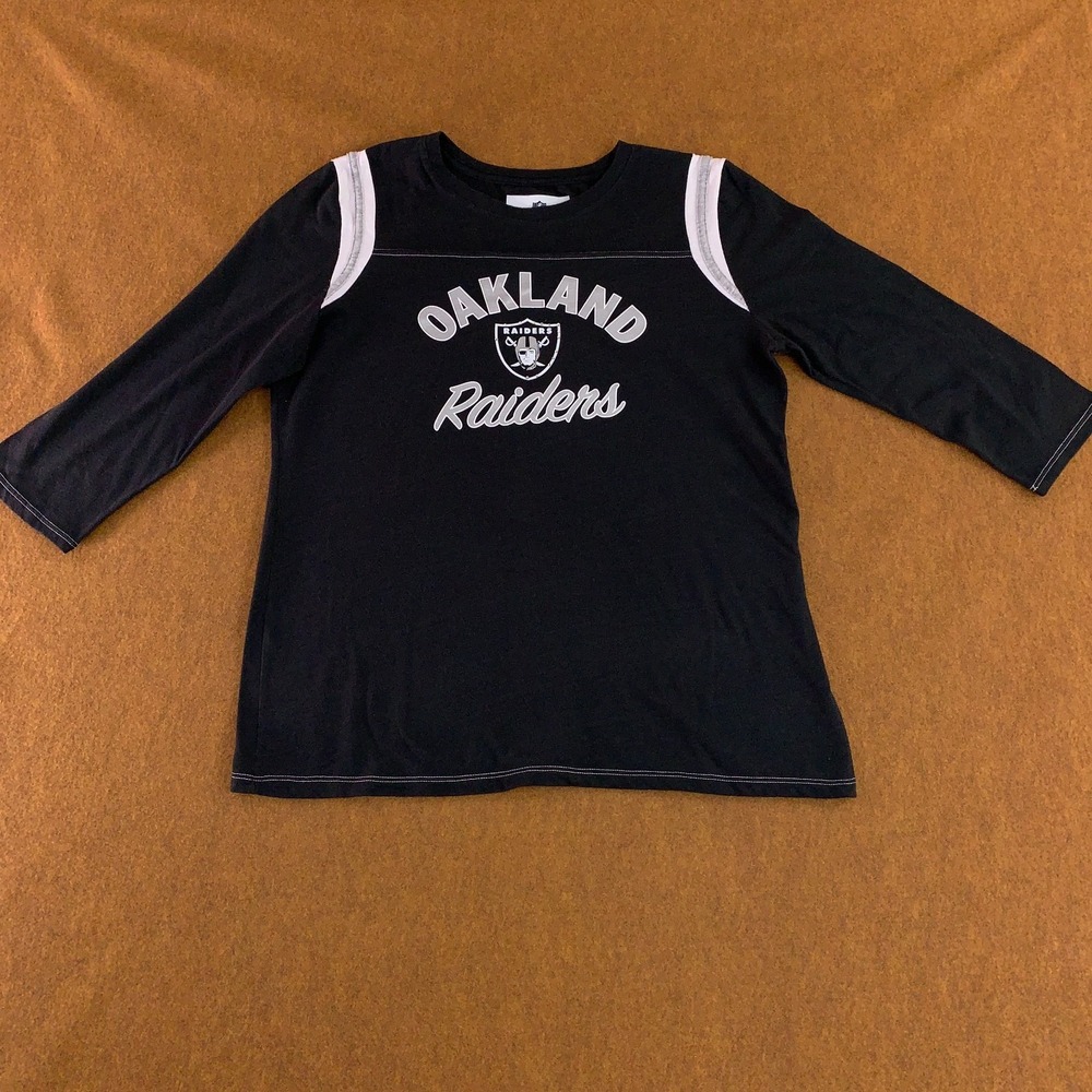 Oakland Raiders NFL Team Apparel Womens XL Black 3/4 Sleeve Graphic Tee *Flaw